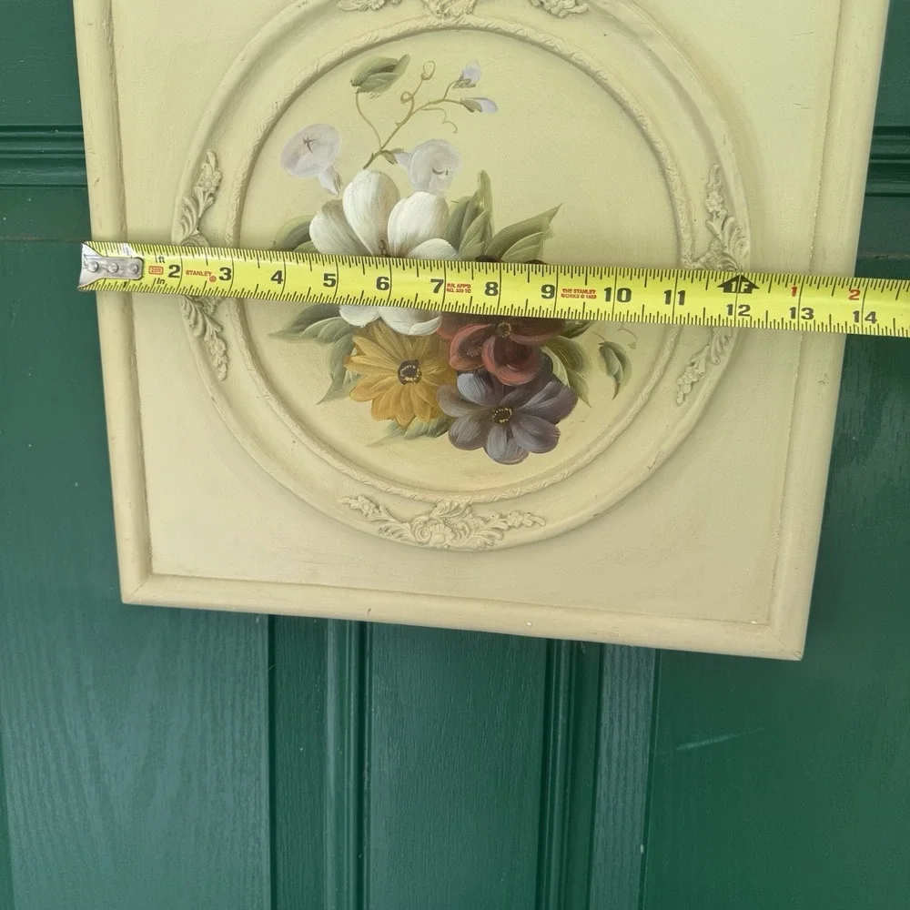 Vintage Hand-painted Floral Wall Art Plaque - Cottagecore Ornate Frame